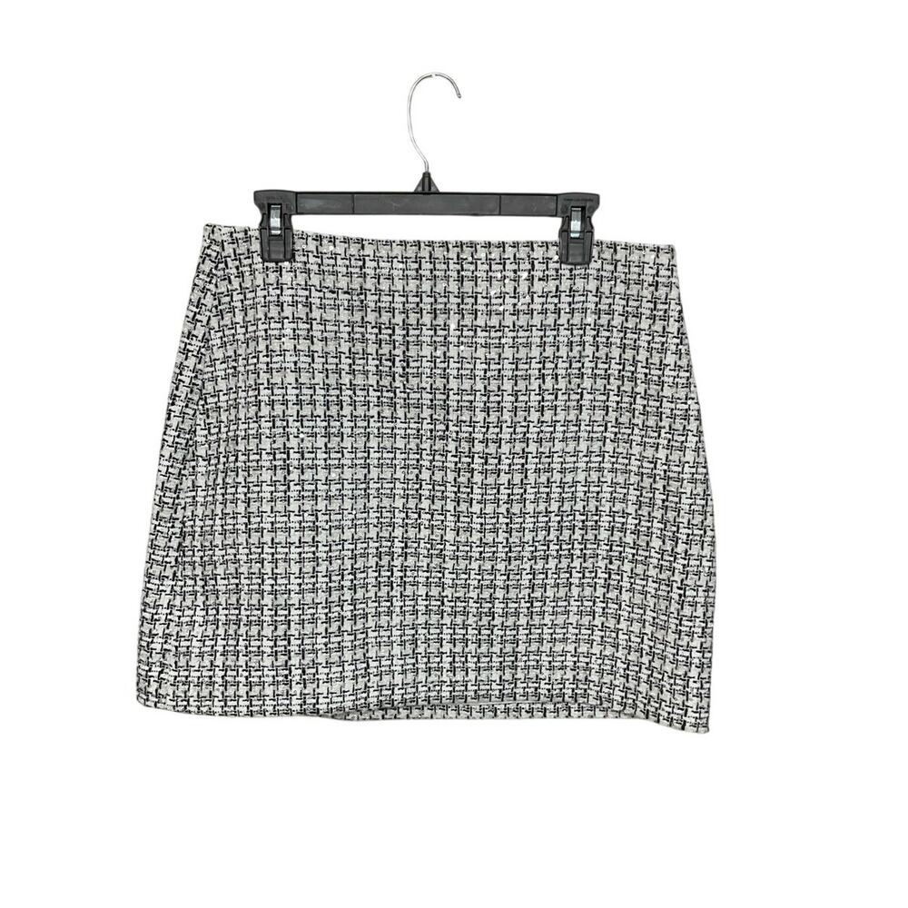 NWT Loft Tweed Sequins Mini Skirt Checkered Pattern Size 8 Medium Black/White